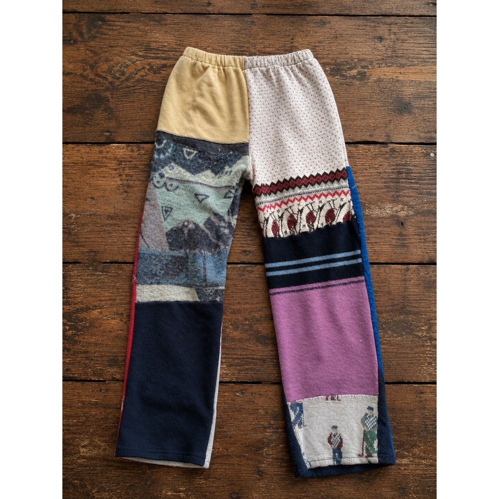 Patchwork‎ Knit Sweater Pants Multi Color Argyle Fair Isle Boho Eclectic Large